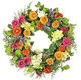 YNYLCHMX 18' Summer Wreaths for Front Door Spring Eucalyptus Wreath Door Wreaths for Spring Summer Floral Daisy Wreath for Outside Wall Window Farmhouse Indoor Outdoor Party Holiday Home Decor Colorful Daisies