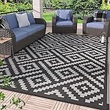 GENIMO Outdoor Rug for Patio Clearance,5'x8' Waterproof Mat,Reversible Plastic Camping Rugs,Rv,Porch,Deck,Camper,Balcony,Backyard,Black & Gray Black&gray 5'x8'