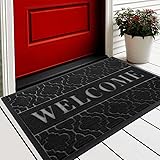 Yimobra Welcome Door Mat, Heavy Duty Sturdy Front Door Mat for Home Entrance, Garage and Garden Outside Entryway Floor Mat, Non Slip, Fade Resistant, Easy Clean, 29.5 x 17 Inch, Black 29.5x17 Inch Black