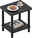 Outdoor Side Table, 2-Tier Small Outdoor Table for Patio, Adirondack Side Table for Outside or Indoor, Bamboo End Table for Pool, Porch, Weather Resistant Easy Maintenance (Black)