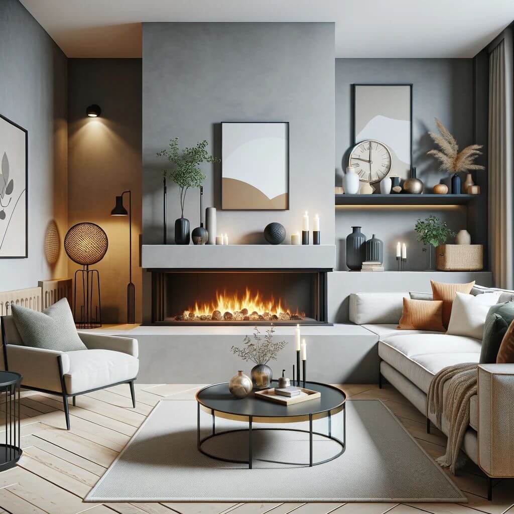 Corner fireplace is stylishly designed