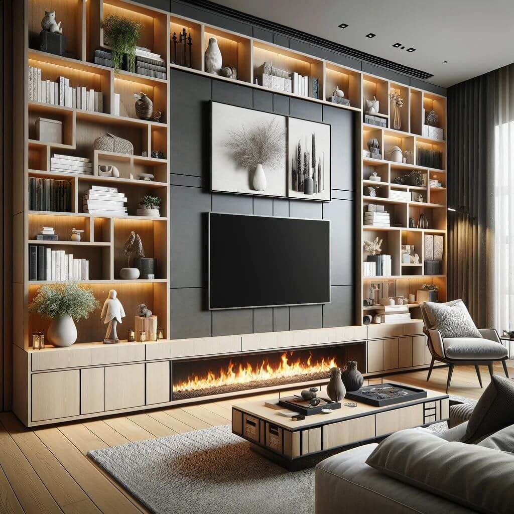 Fireplace with integrated storage solutions
