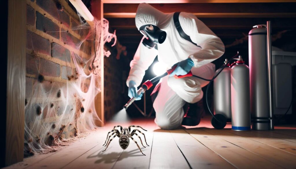 Use of professional pest control services to eliminate spiders in a basement