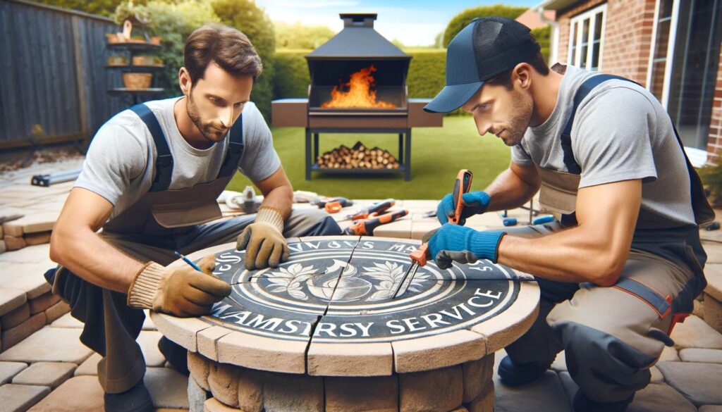 A skilled technician from GWS Masonry Service repairing an outdoor fire pit