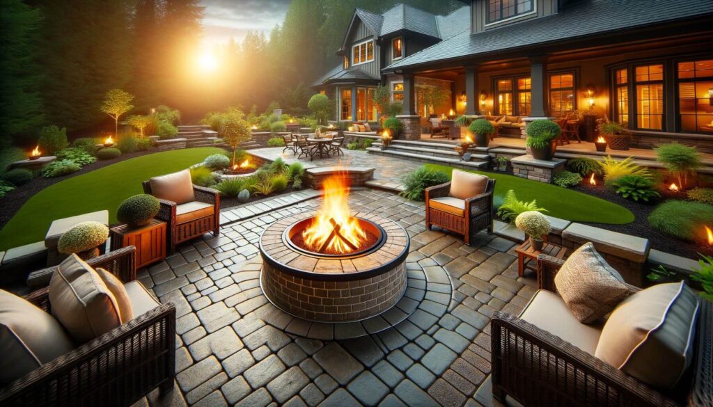 Fully functional outdoor fire pit in a beautifully landscaped backyard - Outdoor Fire Pit Repair Near Me