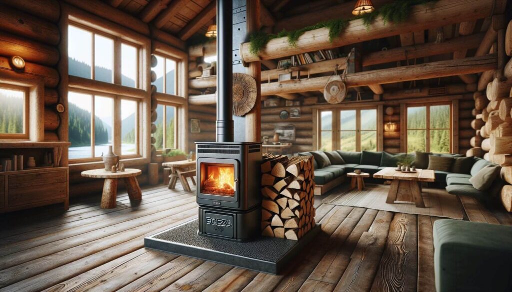 Rustic Cabin with Energy-Efficient Wood-Burning Stove