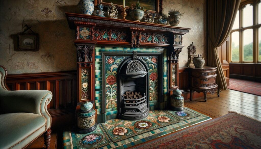 A Victorian-inspired tiled hearth