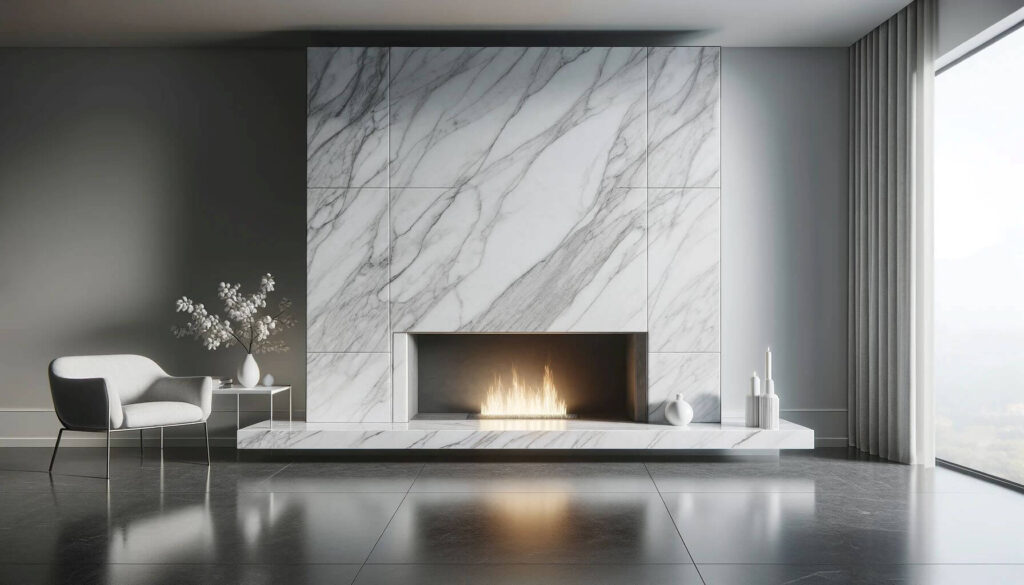 A fireplace sleek marble minimalism