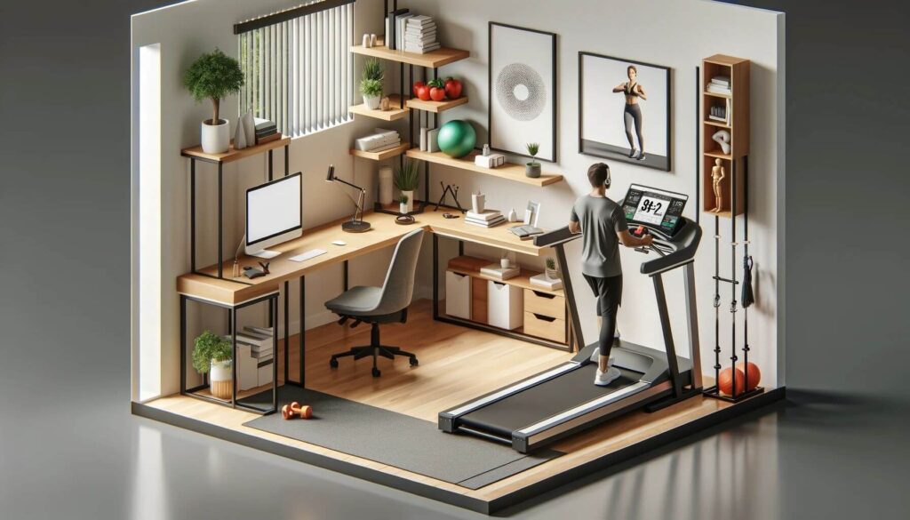 A fitness-focused incorporating a standing desk