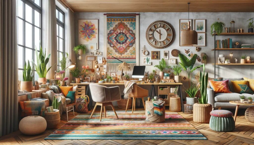 A modern home office embracing Bohemian bliss