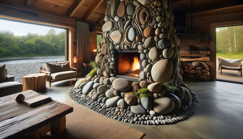 An outdoor-inspired river rock hearth