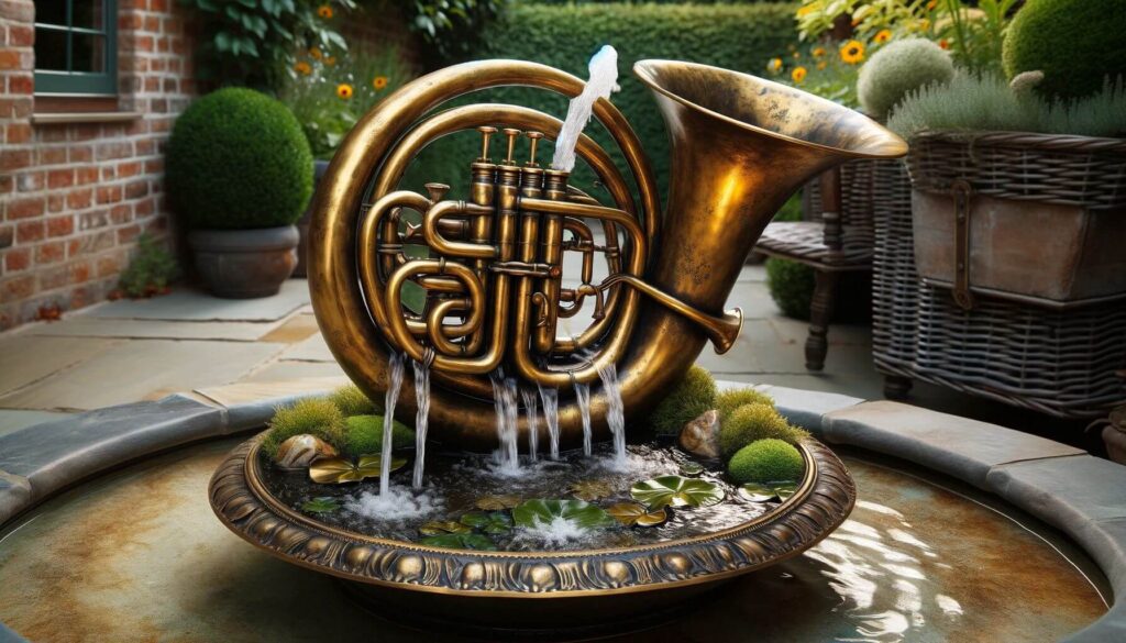 Antique Brass Instrument Fountain - Utilize old brass instruments like trumpets or tubas, with water flowing through them into a basin