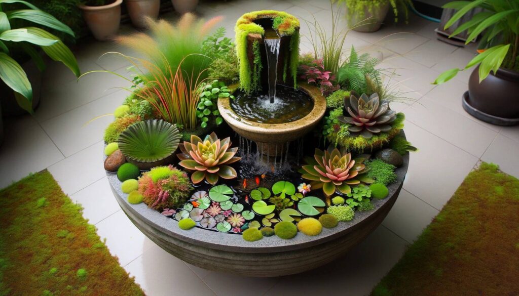 Aquatic Plant Water Garden - Combine a small fountain with aquatic plants