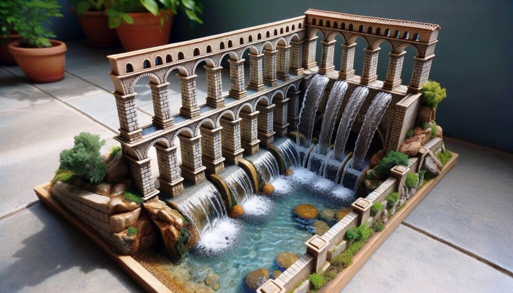 Aqueduct Miniature Fountain - A mini replica of an ancient aqueduct with water flowing through its channels