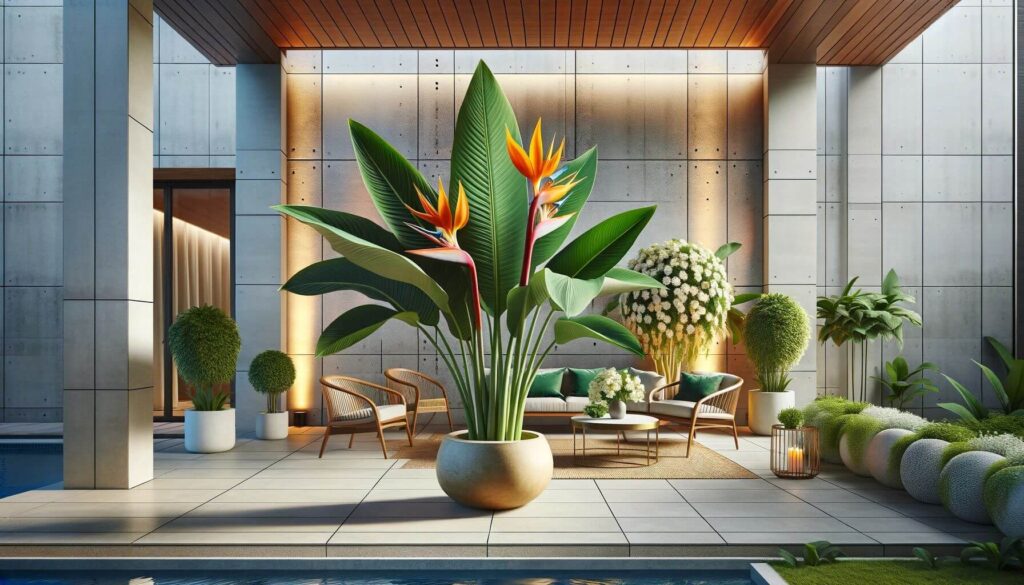 Canna Lily - Canna spp adding a tropical flair to a modern patio setting