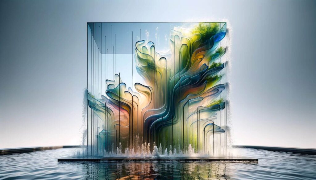 Glass Sheet Fountain - A contemporary design where water flows down a clear or colored glass panel