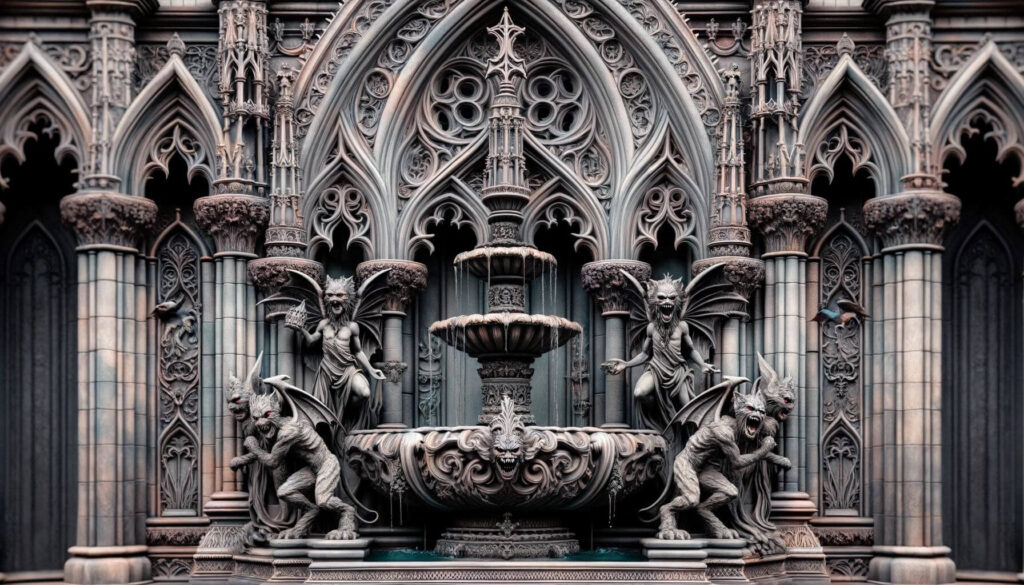 Gothic-Inspired Fountain - stone fountains with gothic elements like gargoyles, perfect to create dramatic focal point