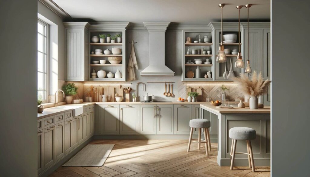 Greige kitchen Cabinets - A blend of gray and beige, greige cabinets