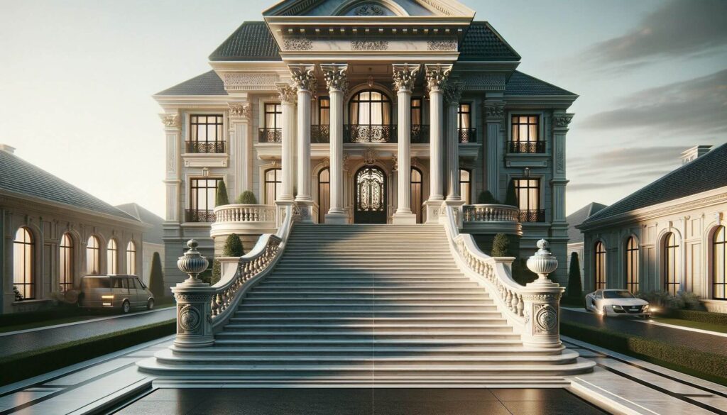 Imperial staircase grandeur at the entrance of a home