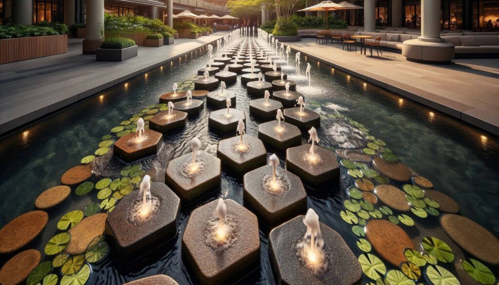 Interactive Stepping Stone Fountain - A pathway of stepping stones over a shallow water