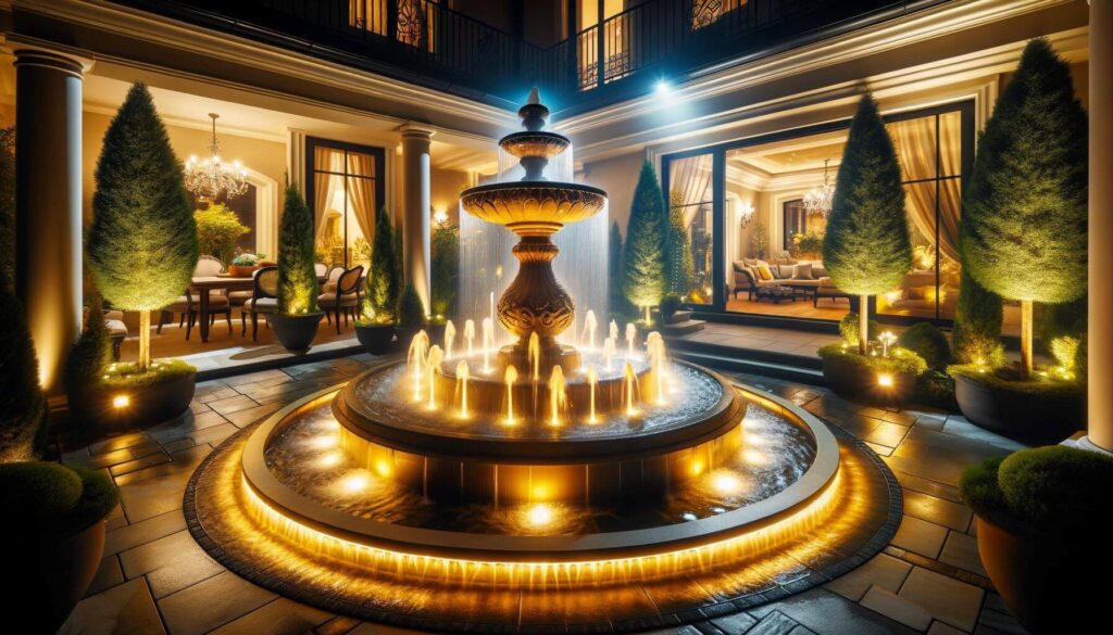 Lighted Water Fountain - Incorporate lighting into your backyard fountain