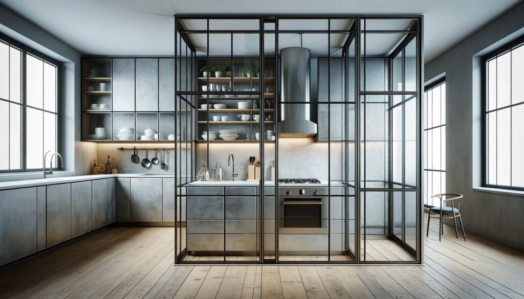 Metal Frame Glass Doors kitchen cabinet