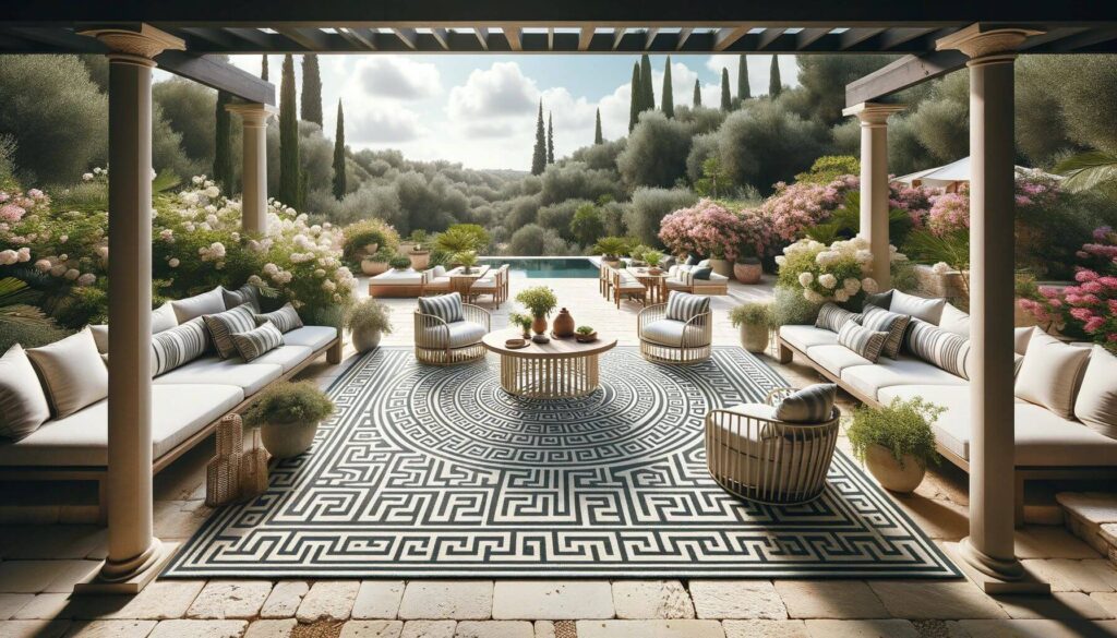 Outdoor rugs adorned with Greek key patterns