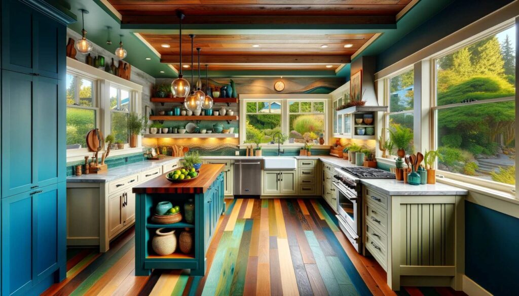 Pop of Pacific Northwest colors Kitchen design