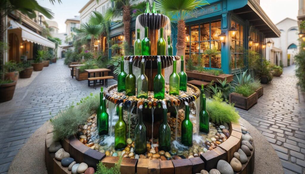 Recycled Wine Bottle Fountain - An innovative and eco-friendly design using old wine bottles