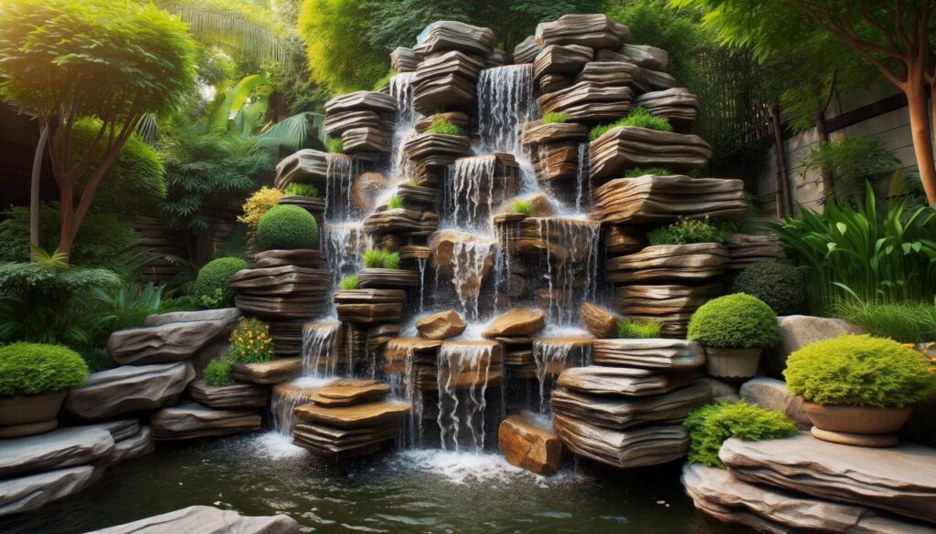 Rock Waterfall Fountain - Simulate a natural waterfall with stacked rocks