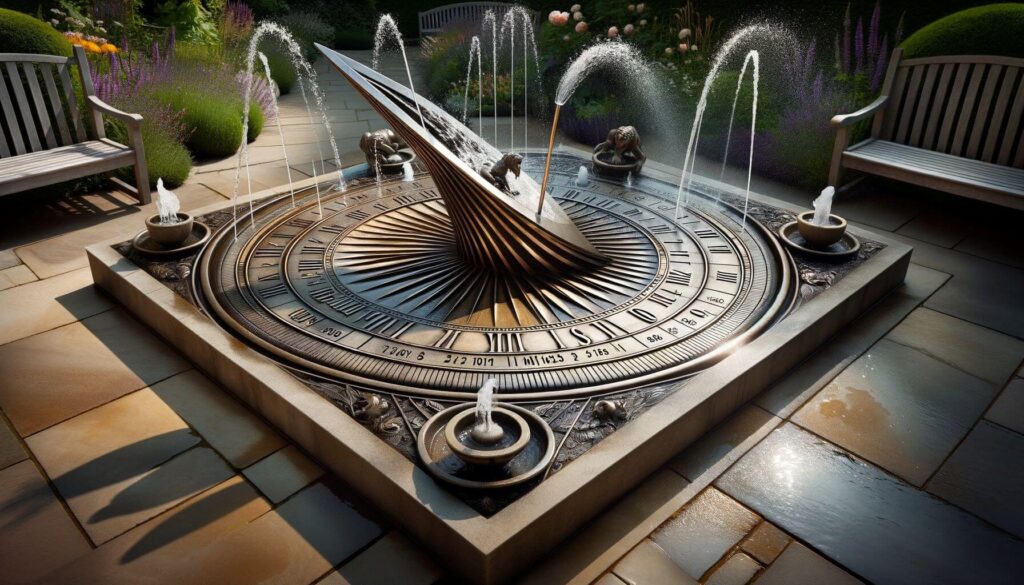 Sundial Water Fountain where the shadow not only tells time but also activates different water sprays