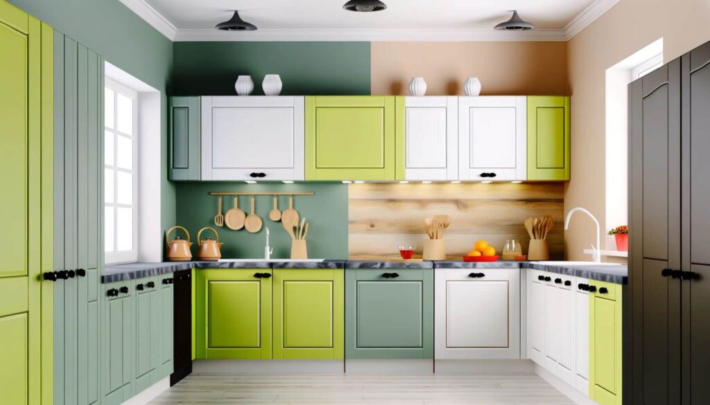 Two-tone cabinets a vibrant and dynamic approach to kitchen design.
