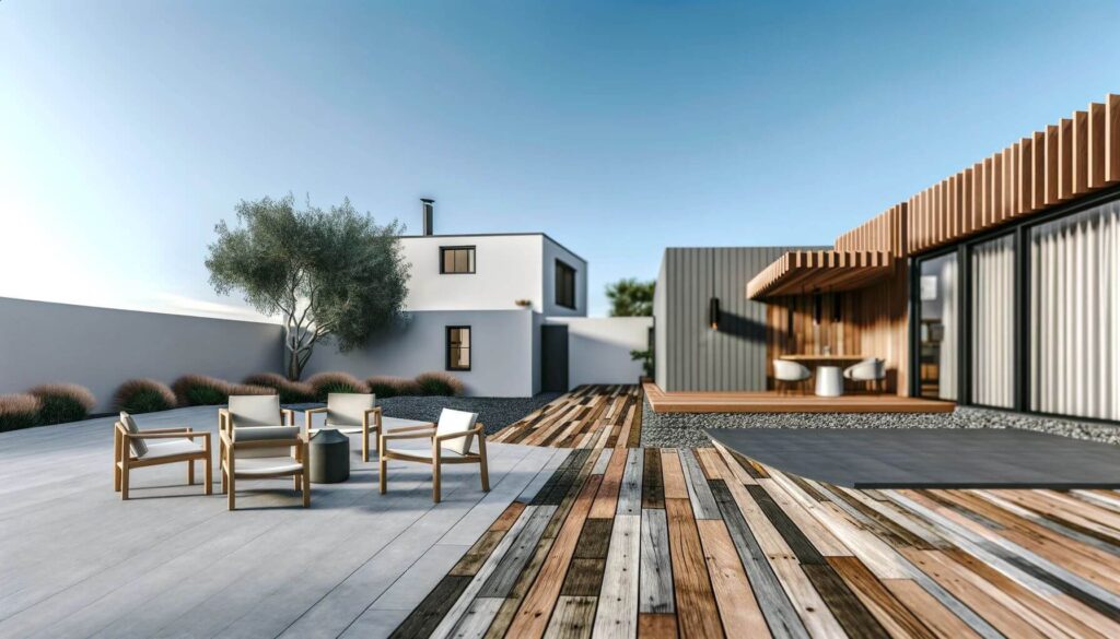 Versatile Design Integration wood deck with concrete patio