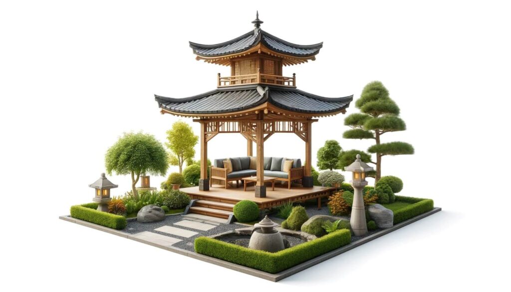 A Japanese style mini-pagoda pergola