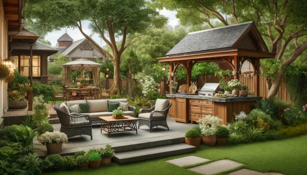 A classic backyard patio style outdoor kitchen design
