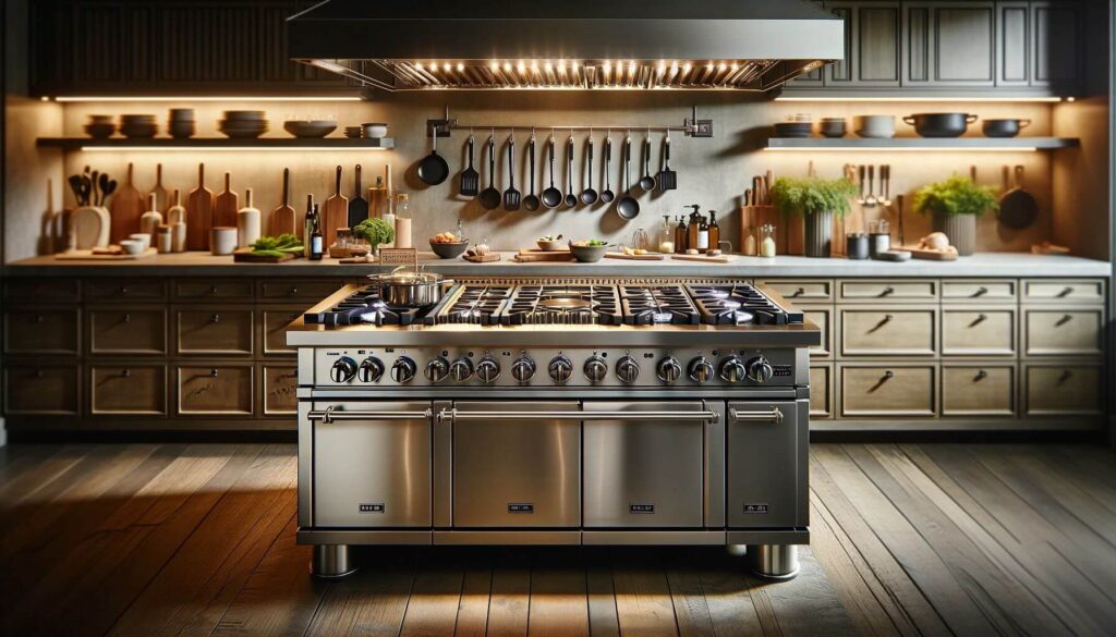 A high-end kitchen a professional-grade gas range