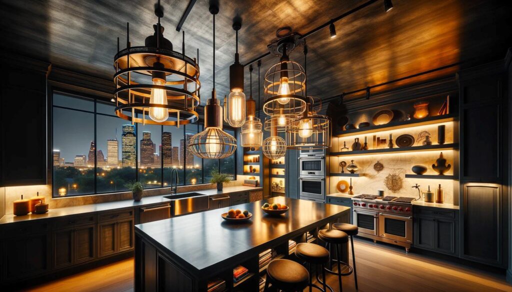 A houston kitchen enhanced by statement lighting fixtures