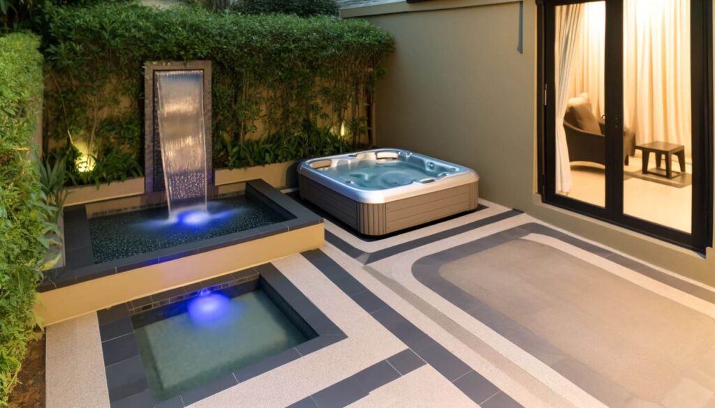 A luxurious patio enhanced with compact spa