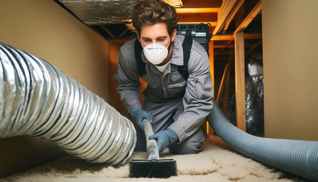 A professional air duct cleaning technician in Arlington Tx