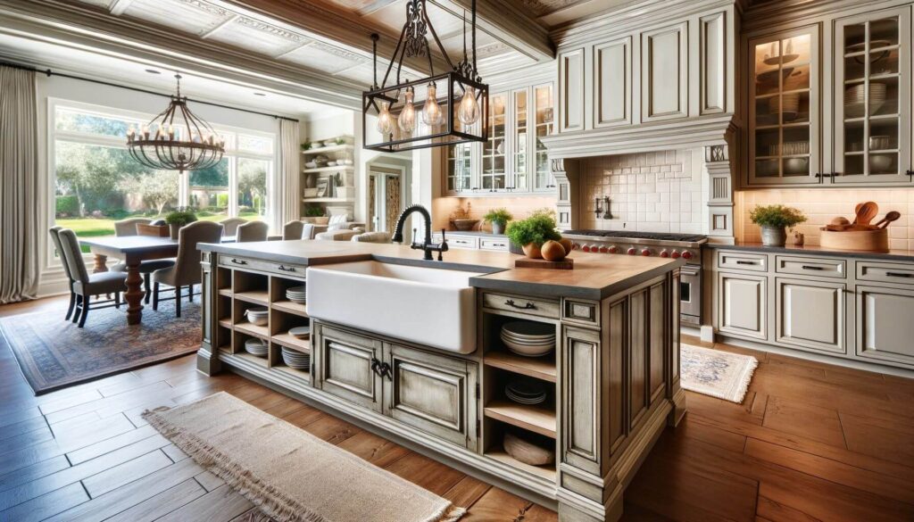 A spacious kitchen a large farmhouse sink integral to Houston's aesthetic