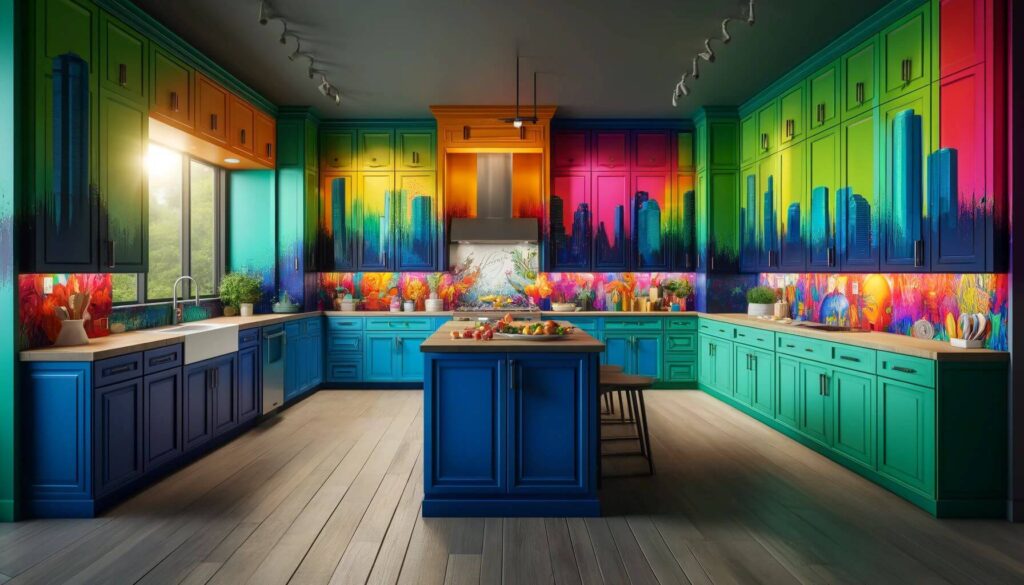 A vibrant kitchen colorful cabinets that reflect Houston’s dynamic spirit