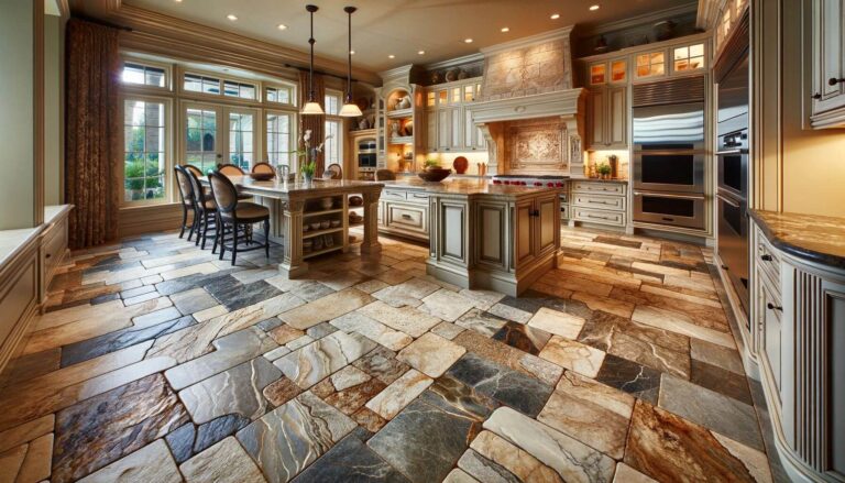 An elegant houston kitchen natural stone floors