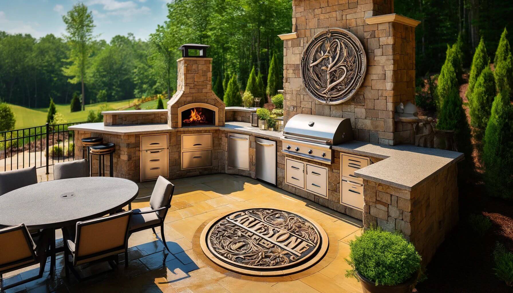 Carvestone Custom Emblem and Outdoor Kitchen