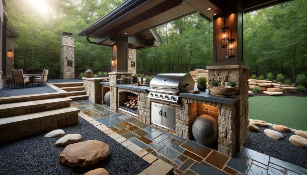 Custom stone outdoor grill area