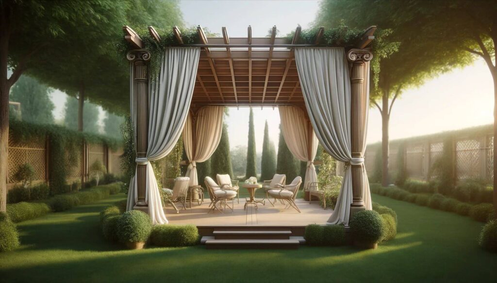 Elegant classic pergola enclosure with canopies or shade cloth