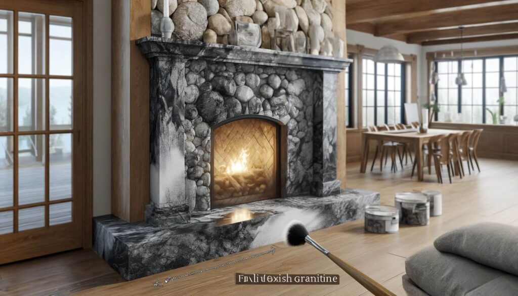 Faux Finish Granite stone fireplace