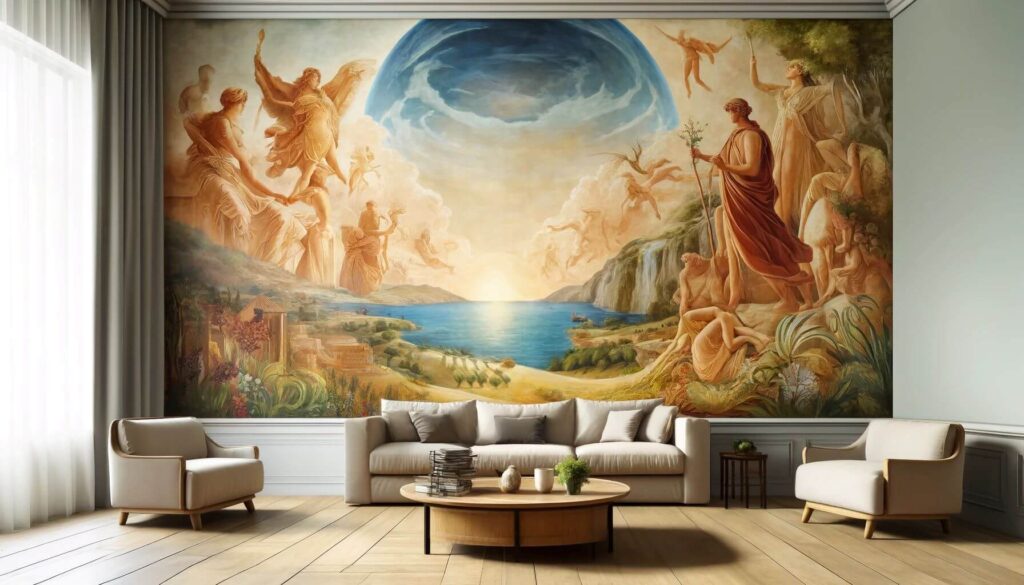 Fresco-style murals are a bold and beautiful way to bring the drama and beauty of Greek landscapes