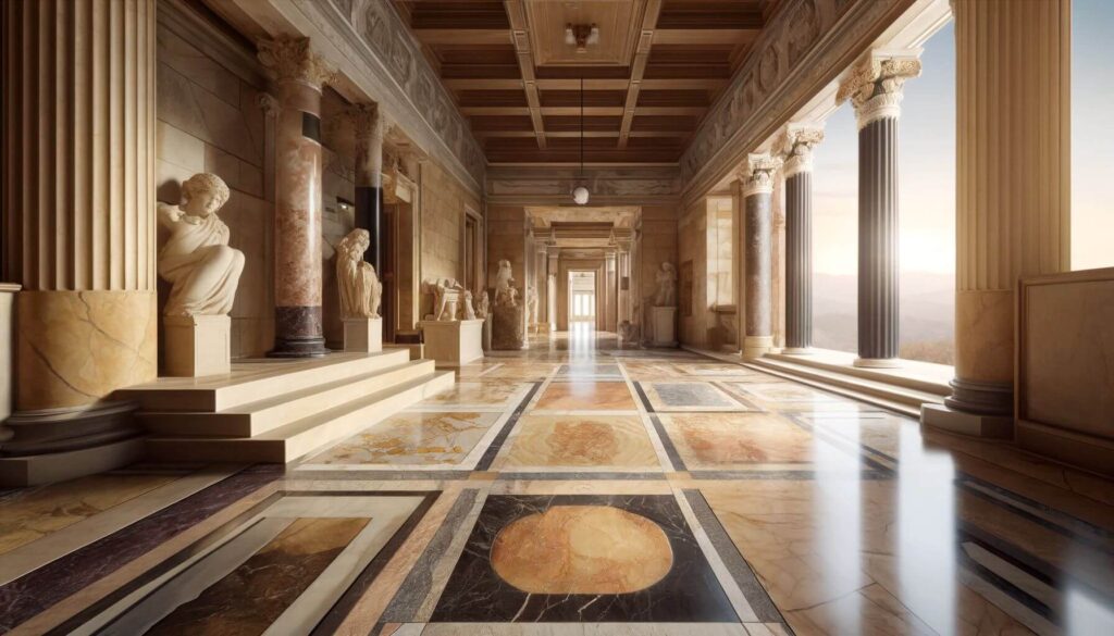 Greek interior design style through the use of natural stone floors