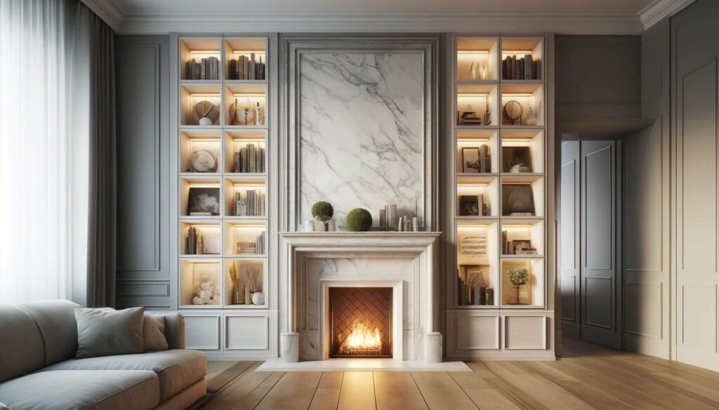 Marble Fireplace with Built-in Shelves