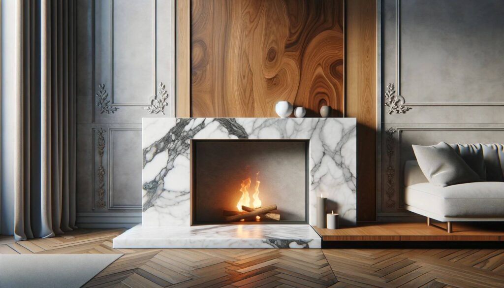 Marble Fireplace with a Wood Mantel